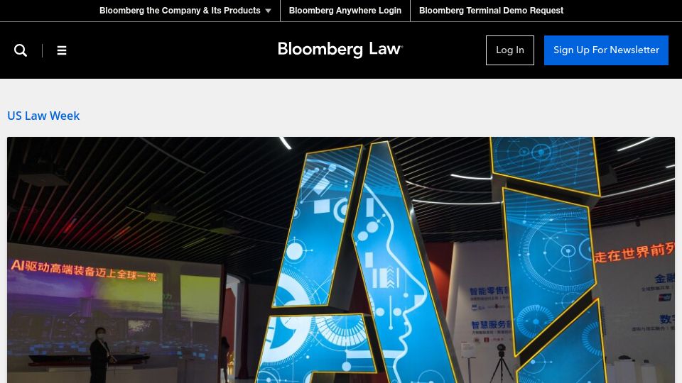 Screenshot of news.bloomberglaw.com: Copyright liability for generative AI pivots on fair use doctrine