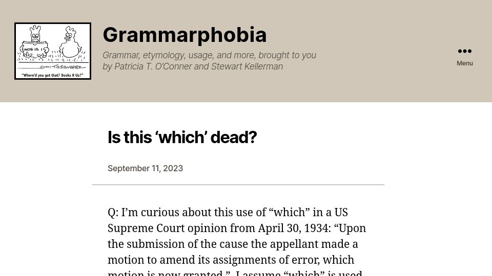 Screenshot of grammarphobia.com: Is this ‘which’ dead?