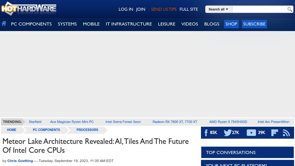Screenshot of hothardware.com: Intel Meteor Lake Architecture