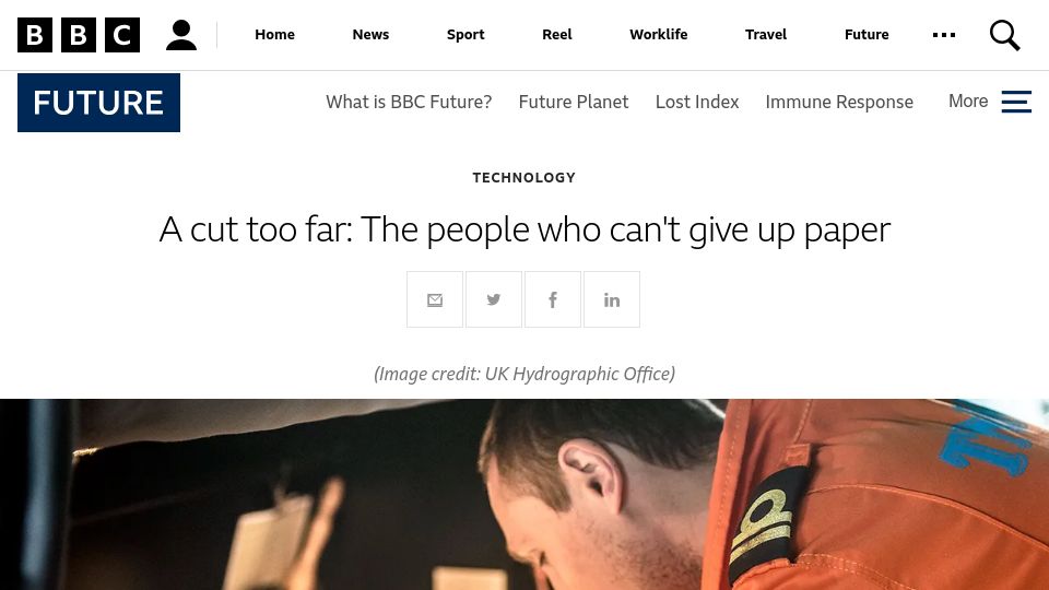 Screenshot of bbc.com: People who can't give up paper