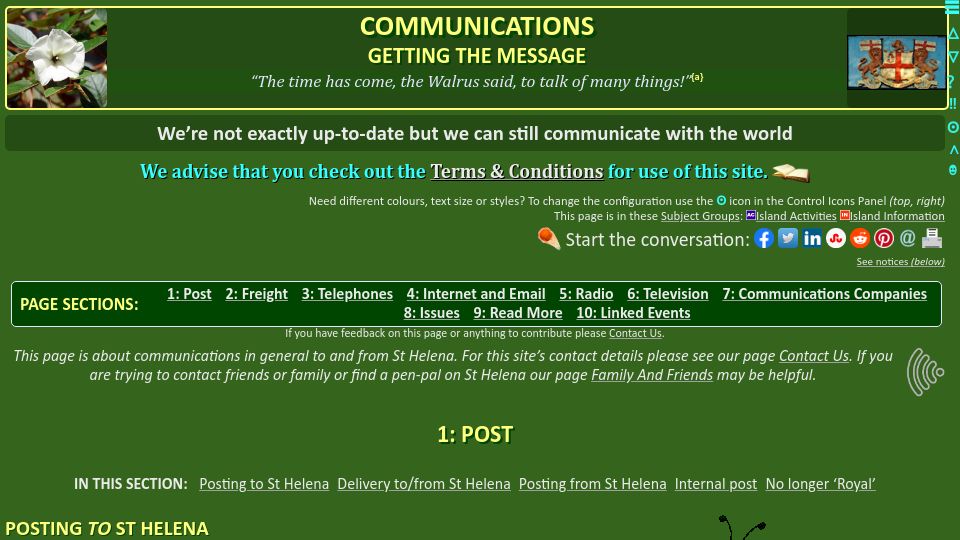 Screenshot of sainthelenaisland.info: Saint Helena Island Communications