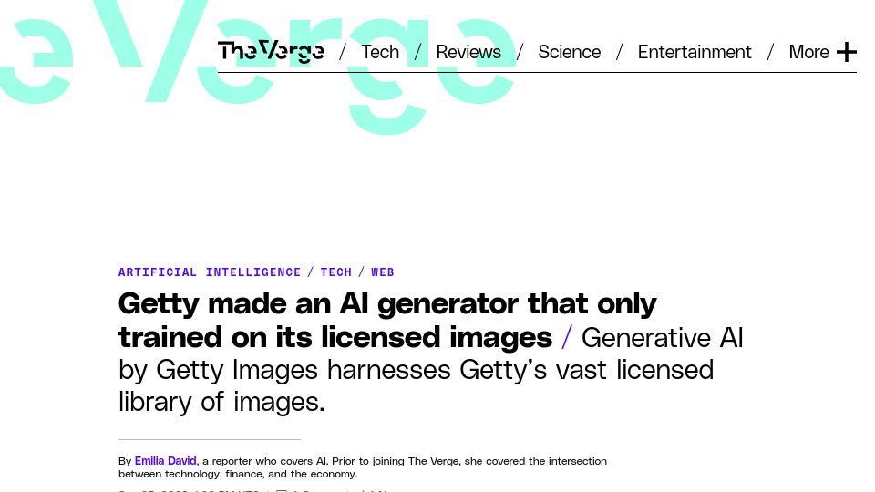 Screenshot of theverge.com: Getty made an AI generator that only trained on its licensed image