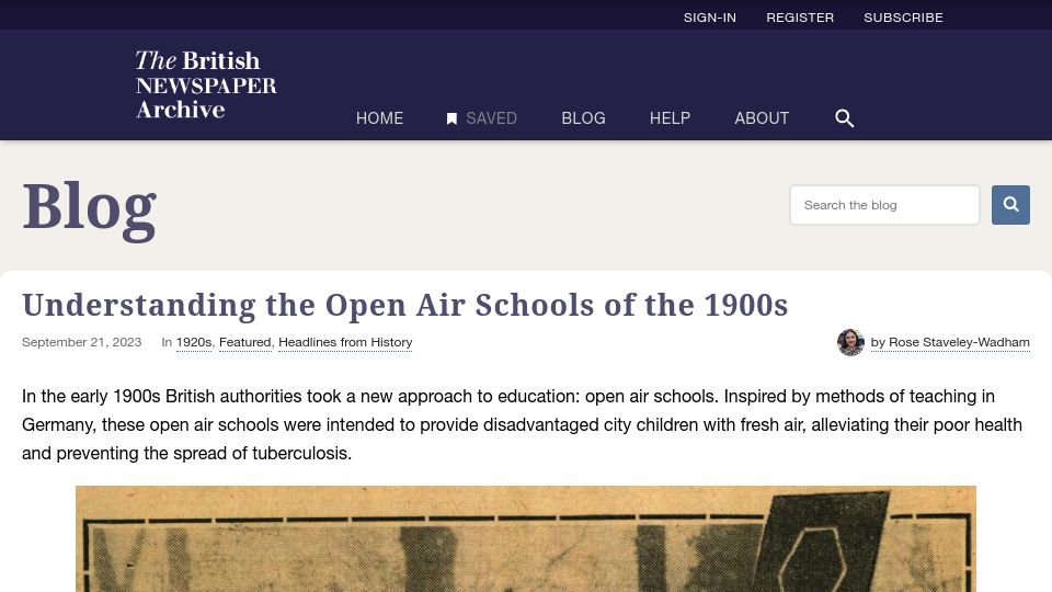 Screenshot of blog.britishnewspaperarchive.co.uk: Open Air Schools of the 1900s