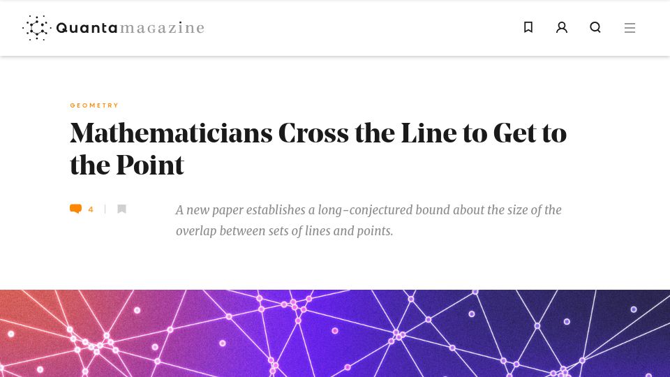 Screenshot of quantamagazine.org: Mathematicians cross the line to get to the point