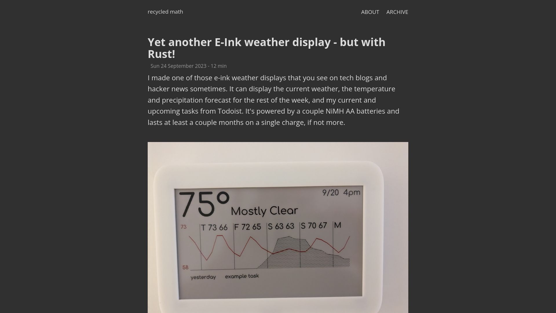 Screenshot of harrystern.net: Yet another E-Ink weather display – but with Rust