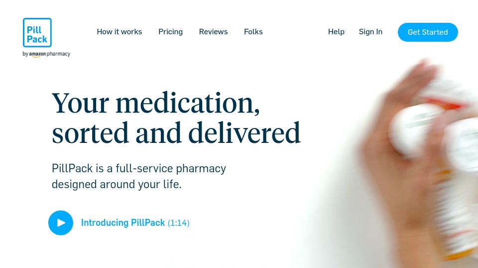 Screenshot of pillpack.com: Amazon PillPack – Your medication, sorted and delivered