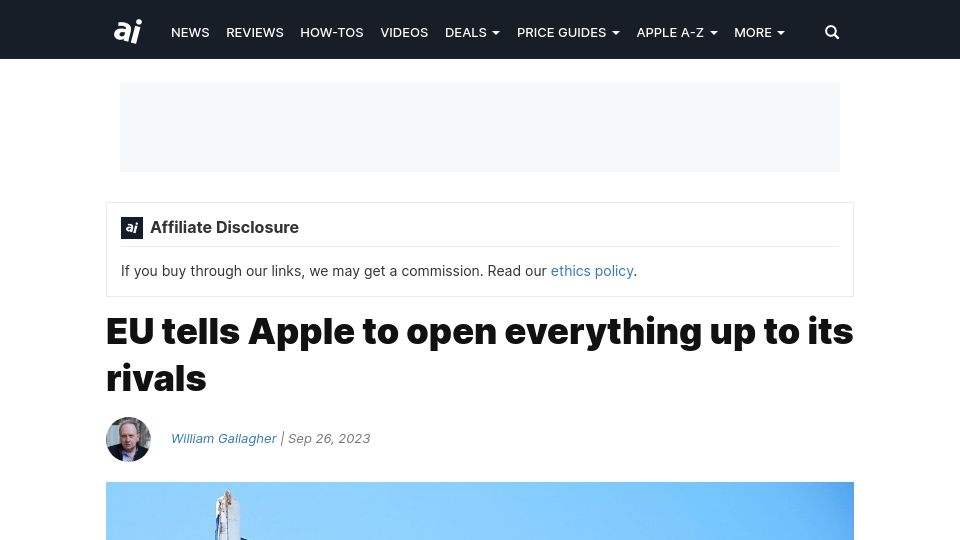 Screenshot of appleinsider.com: EU tells Apple to open everything up to its rivals