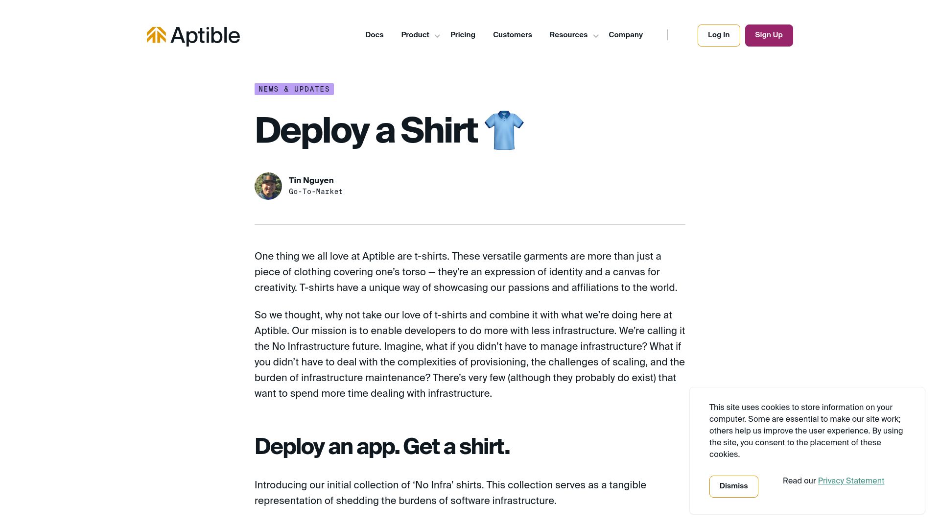 Screenshot of aptible.com: Deploy a Shirt