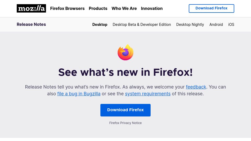 Screenshot of mozilla.org: Firefox 118