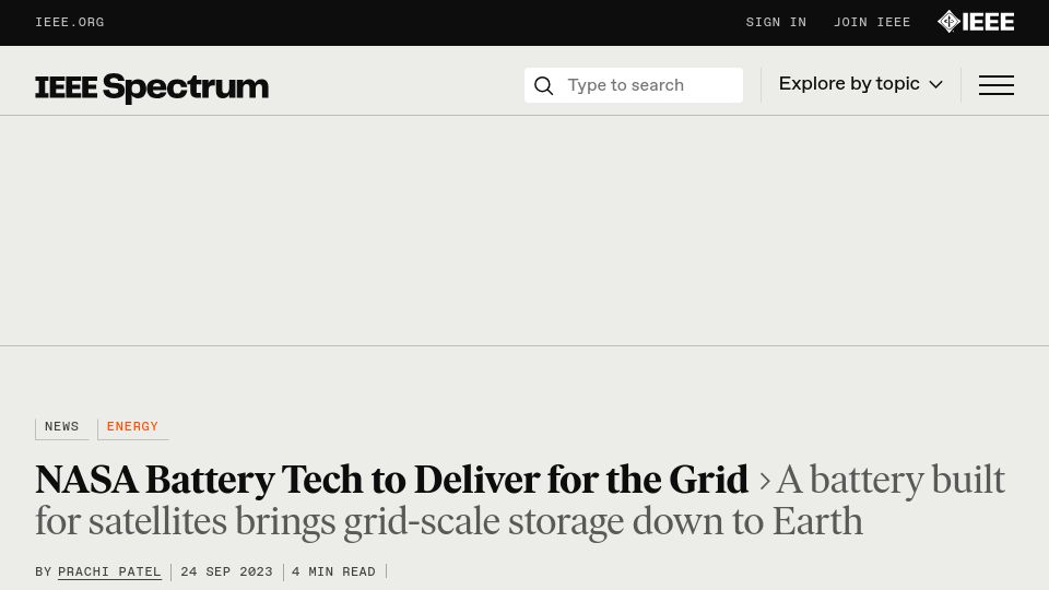 Screenshot of spectrum.ieee.org: Nickel Hydrogen Batteries by NASA
