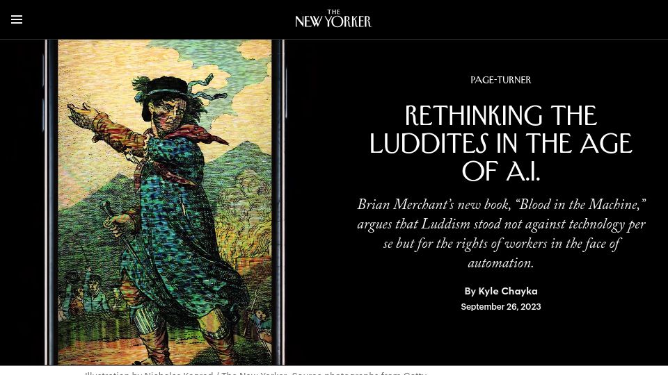 Screenshot of newyorker.com: Rethinking the Luddites