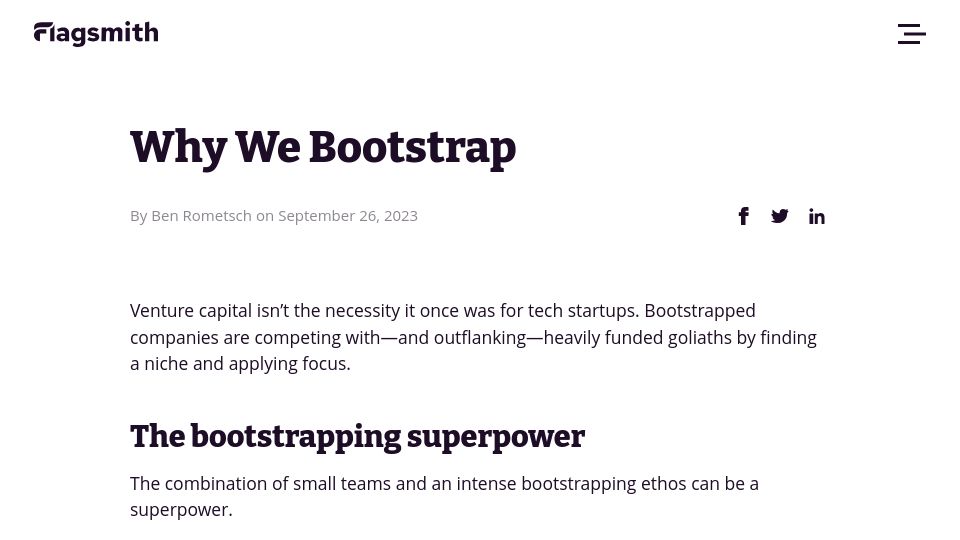 Screenshot of flagsmith.com: Why we bootstrap