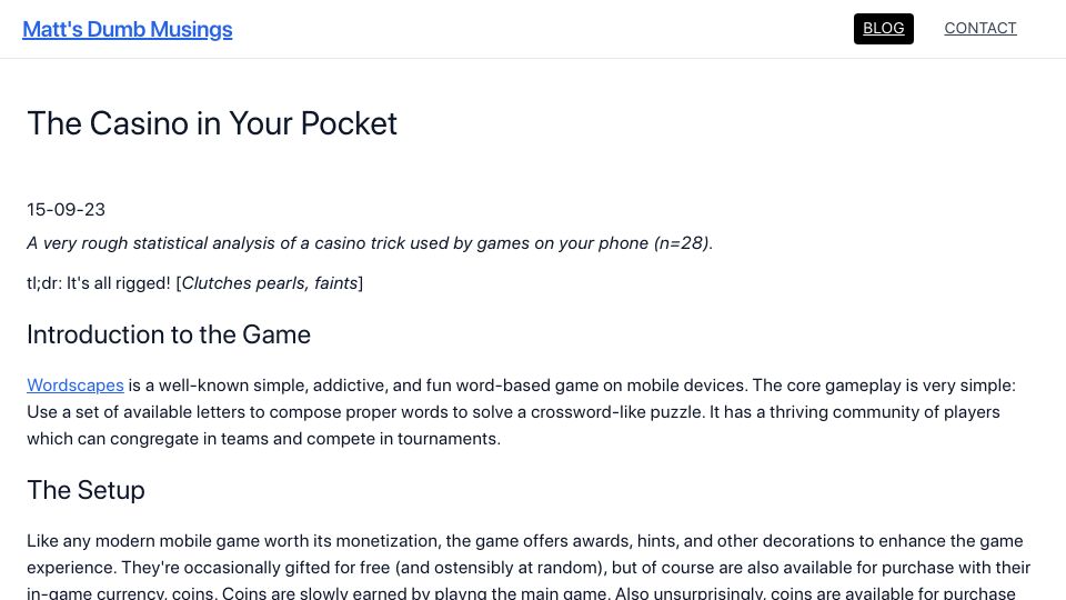 Screenshot of blog.curtii.com: The casino in your pocket