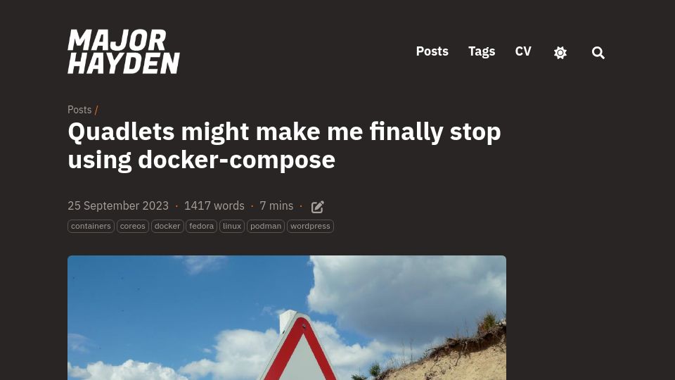 Screenshot of major.io: Quadlets might make me finally stop using docker-compose
