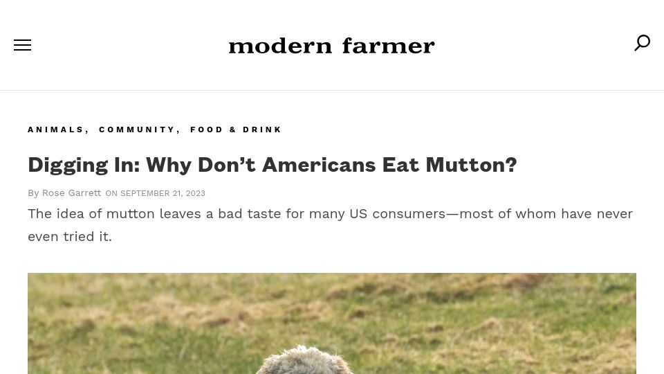 Screenshot of modernfarmer.com: Why don’t Americans eat mutton?