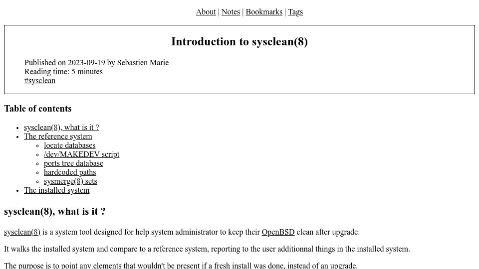 Screenshot of kapouay.eu.org: Introduction to sysclean(8)