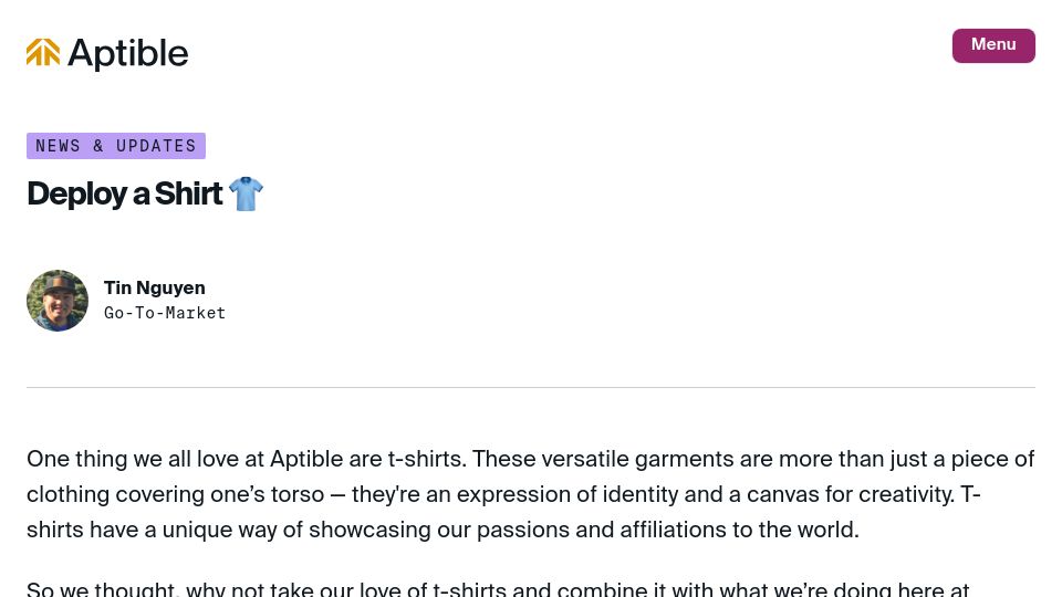 Screenshot of aptible.com: Deploy a Shirt