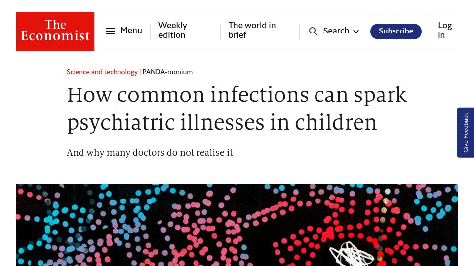 Screenshot of economist.com: Common infections can spark psychiatric illnesses in children