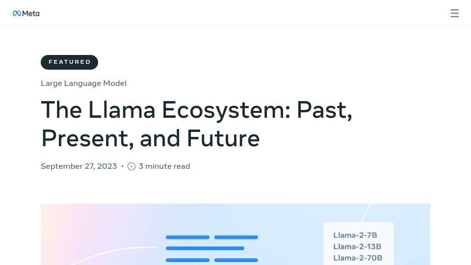 Screenshot of ai.meta.com: The Llama Ecosystem: Past, Present, and Future