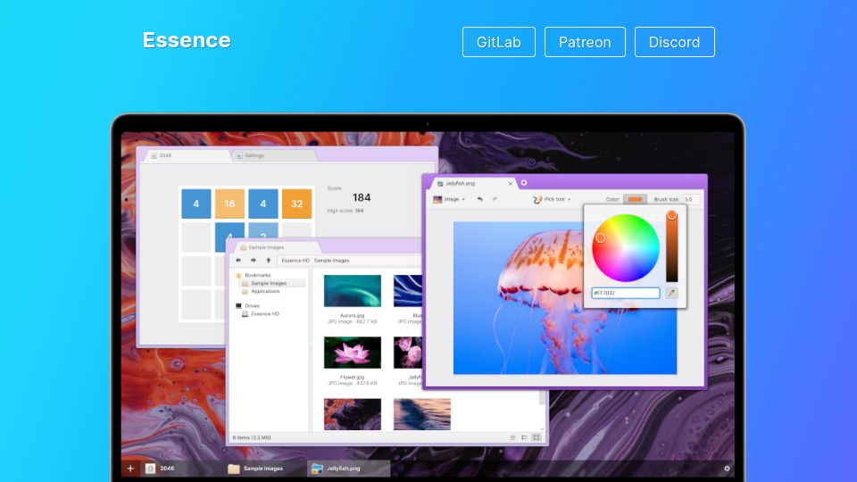 Screenshot of nakst.gitlab.io: Essence: A desktop OS built from scratch, for control and simplicity