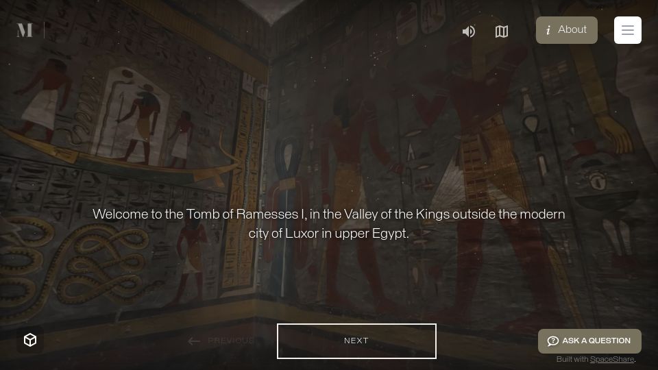 Screenshot of mused.org: Show HN: The Tomb of Ramesses I in the Valley of the Kings