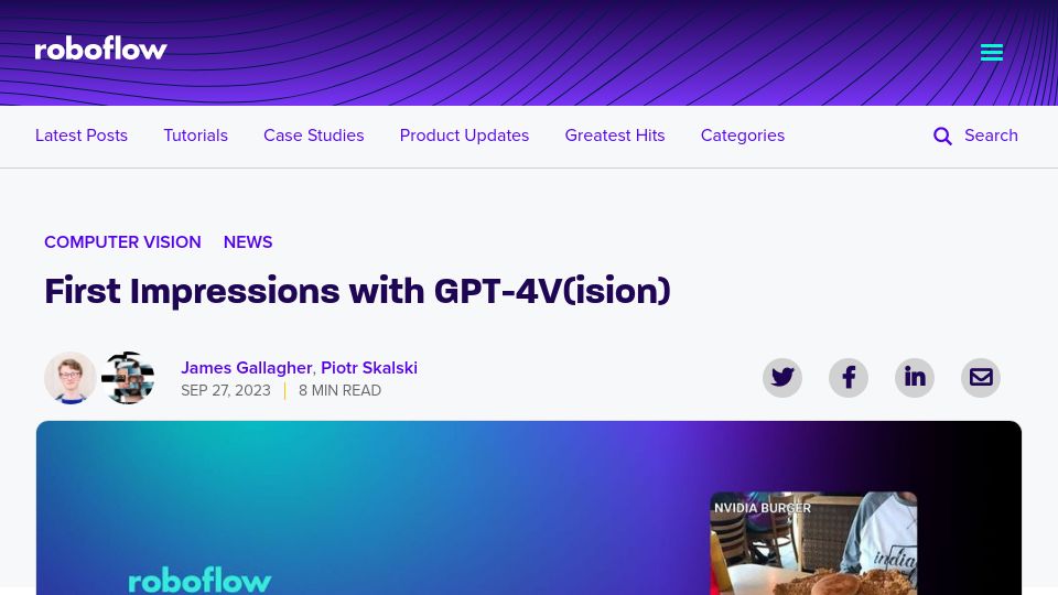 Screenshot of blog.roboflow.com: First Impressions with GPT-4V(ision)