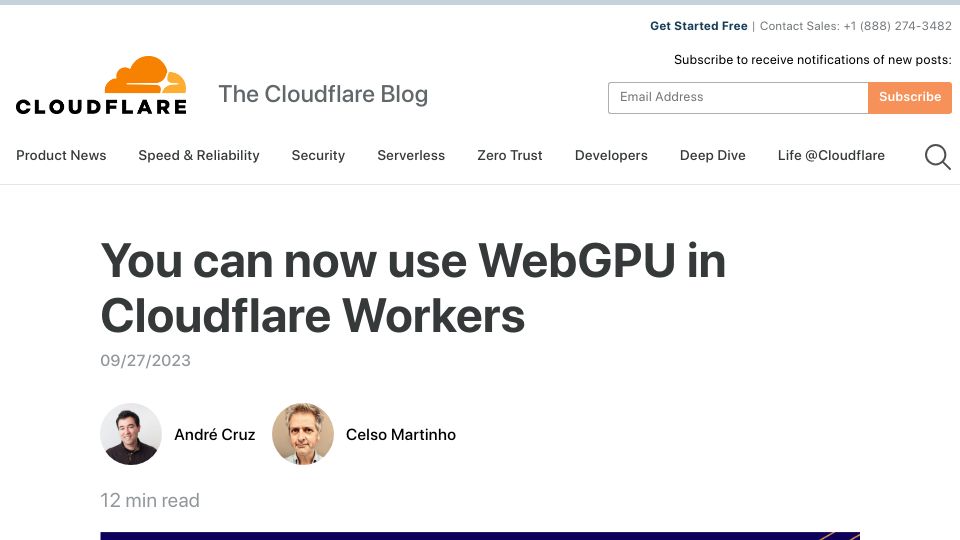 Screenshot of blog.cloudflare.com: You can now use WebGPU in Cloudflare Workers