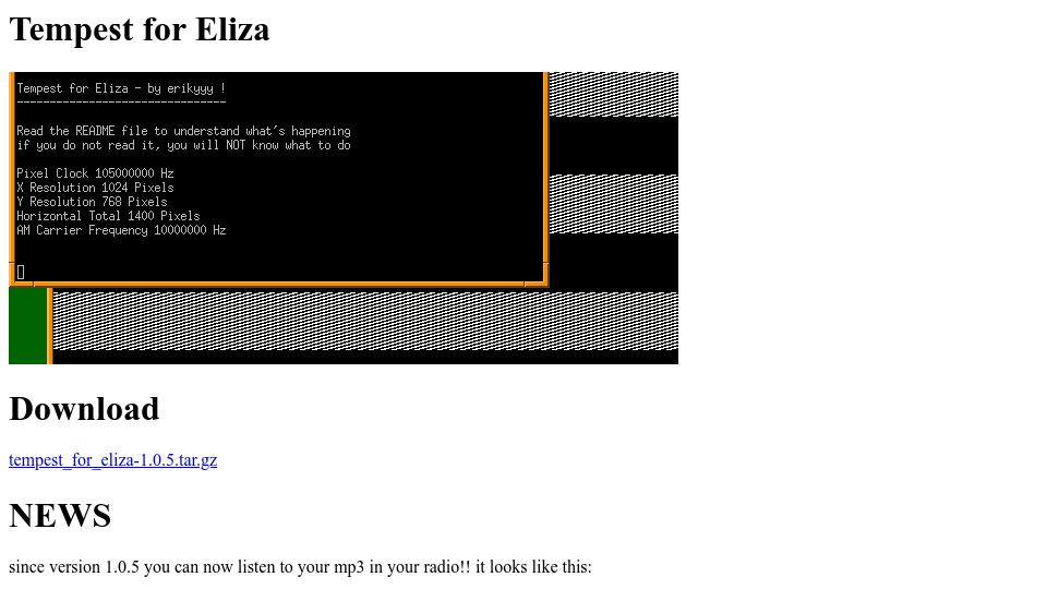 Screenshot of erikyyy.de: Tempest: Transmit Radio Waves via a PC Video Card with No Extra Hardware