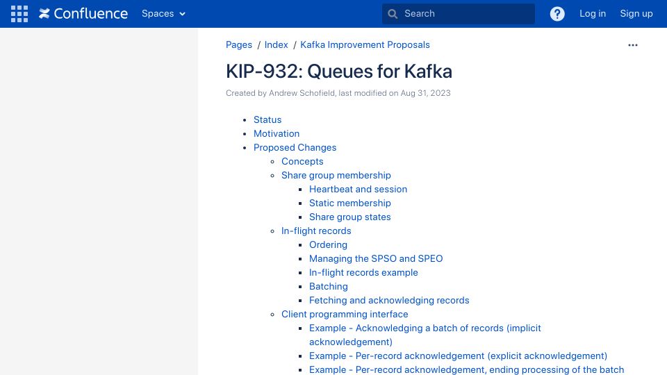 Screenshot of cwiki.apache.org: KIP-932: Queues for Kafka
