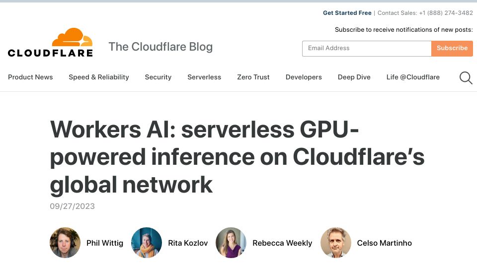 Screenshot of blog.cloudflare.com: Workers AI: Serverless GPU-powered inference