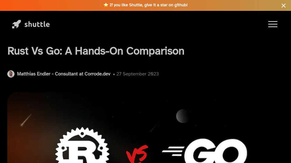 Screenshot of shuttle.rs: Rust vs Go: A Hands-On Comparison