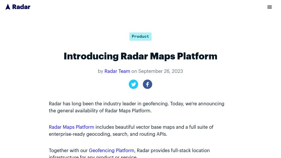 Screenshot of radar.com: Radar Maps Platform