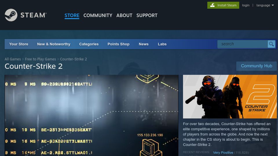 Screenshot of store.steampowered.com: Valve releases Counter-Strike 2