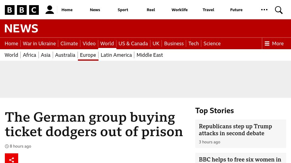 Screenshot of bbc.com: The German group buying ticket dodgers out of prison