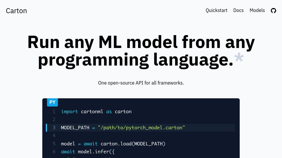 Screenshot of carton.run: Show HN: Carton – Run any ML model from any programming language