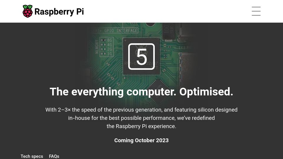 Screenshot of raspberrypi.com: Raspberry Pi 5