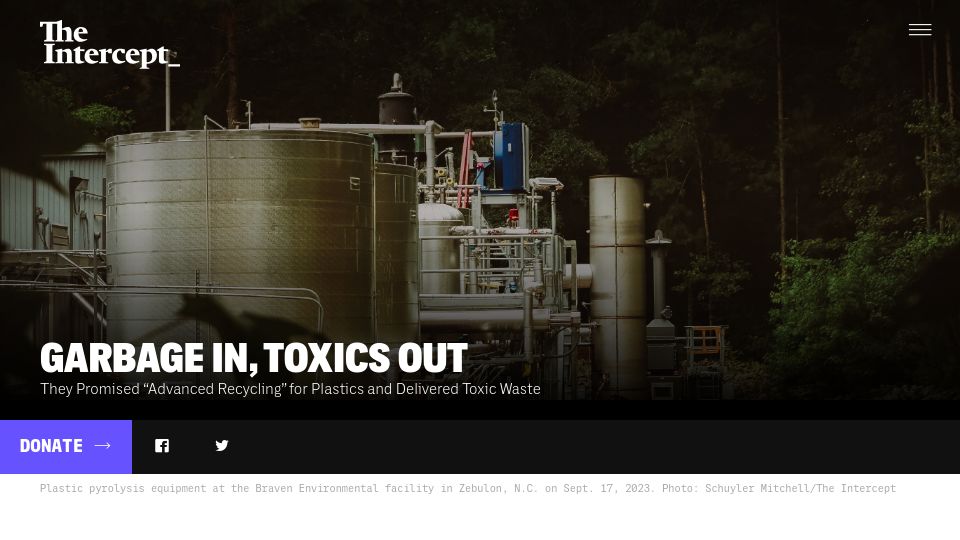Screenshot of theintercept.com: Garbage In, Toxics Out