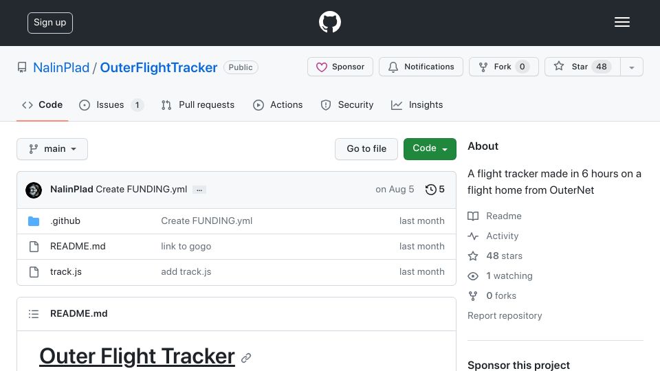 Screenshot of github.com: Show HN: Abuse inflight WiFi APIs to track your flight