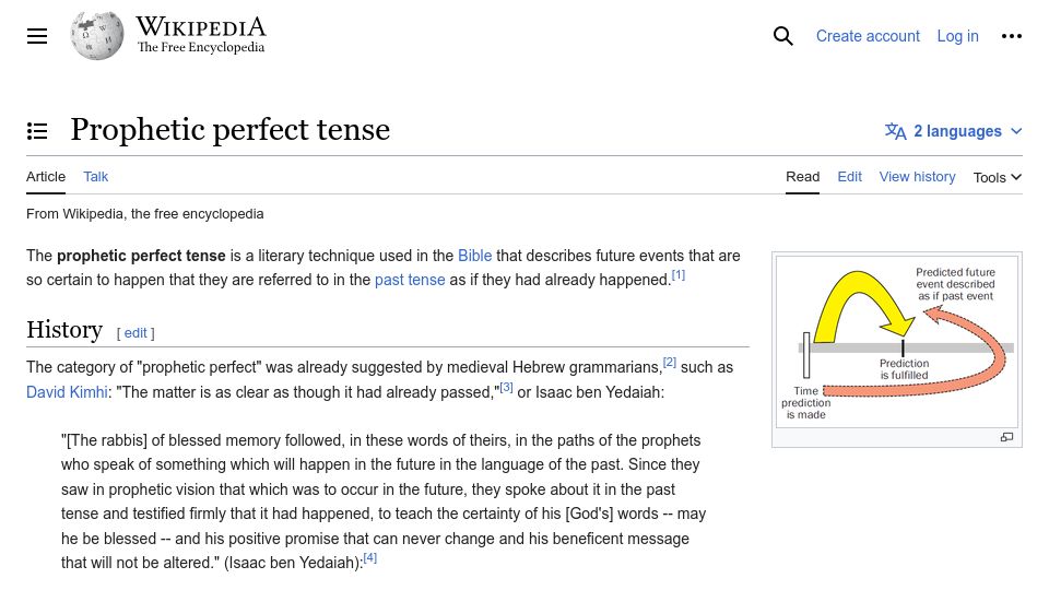 Screenshot of en.wikipedia.org: Prophetic Perfect Tense