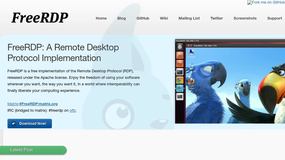 Screenshot of freerdp.com: FreeRDP: A remote desktop protocol implementation