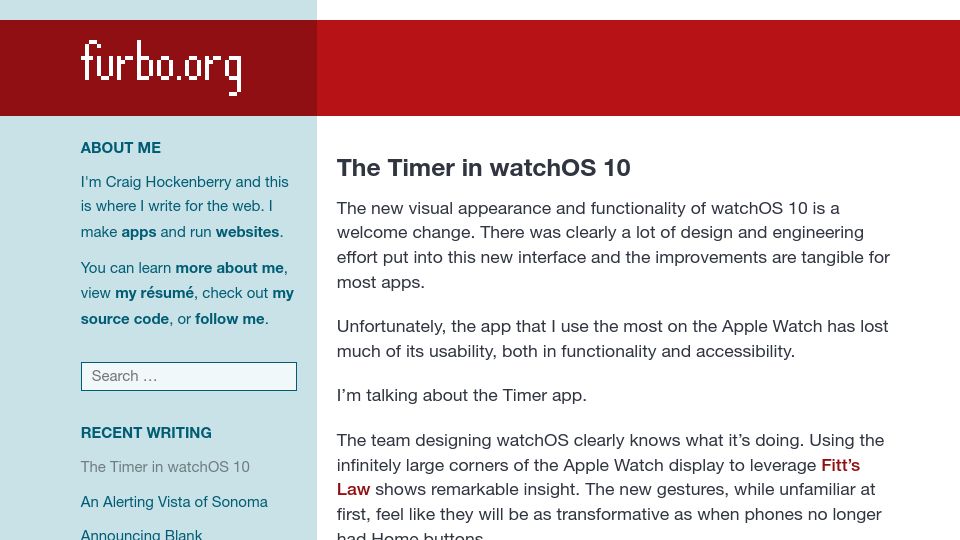 Screenshot of furbo.org: The Timer in WatchOS 10