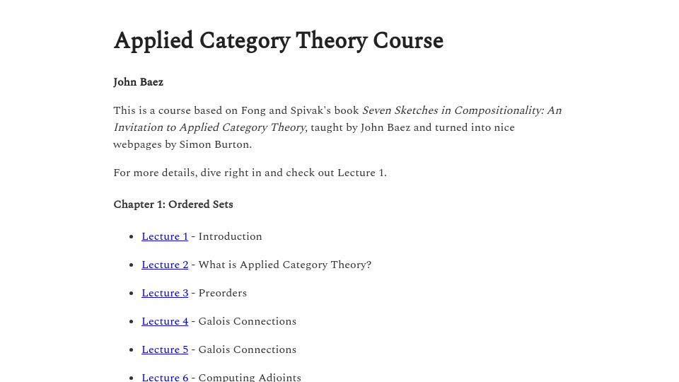 Screenshot of math.ucr.edu: Applied Category Theory Course