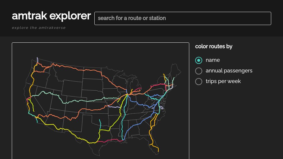 Screenshot of amtrakexplorer.com: Amtrak Explorer