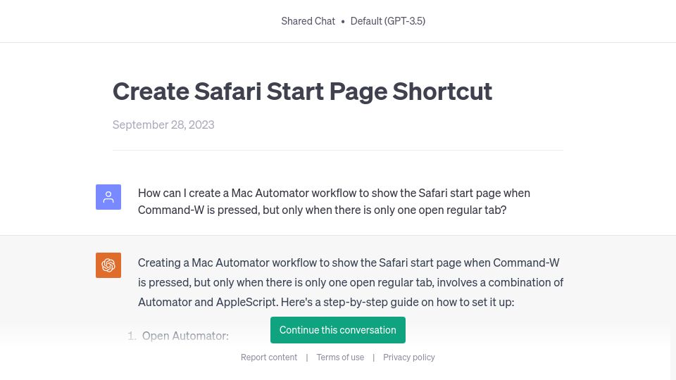 Screenshot of chat.openai.com: Using ChatGPT to fix annoying Safari UI issue on macOS