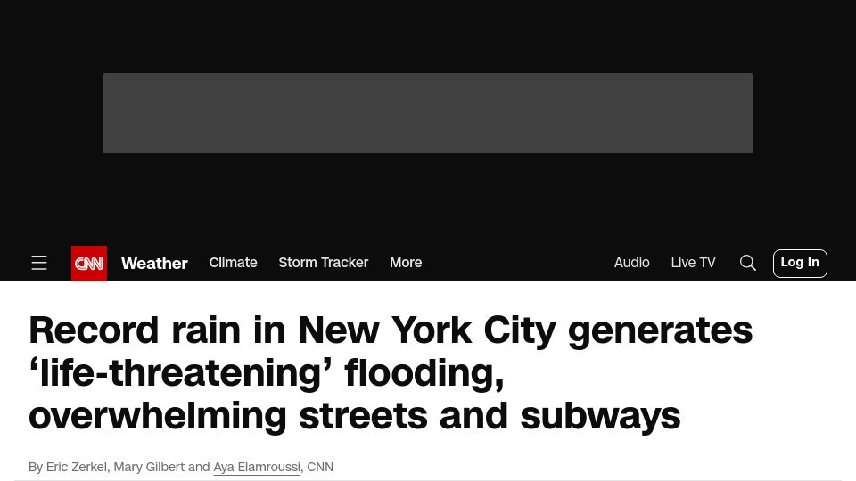 Screenshot of cnn.com: New York City declares state of emergency amid flash floods