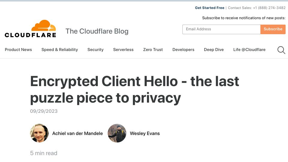 Screenshot of blog.cloudflare.com: Encrypted Client Hello