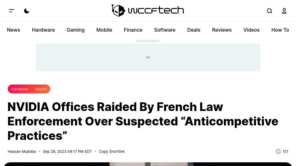 Screenshot of wccftech.com: Nvidia Offices Raided by French Law Enforcement