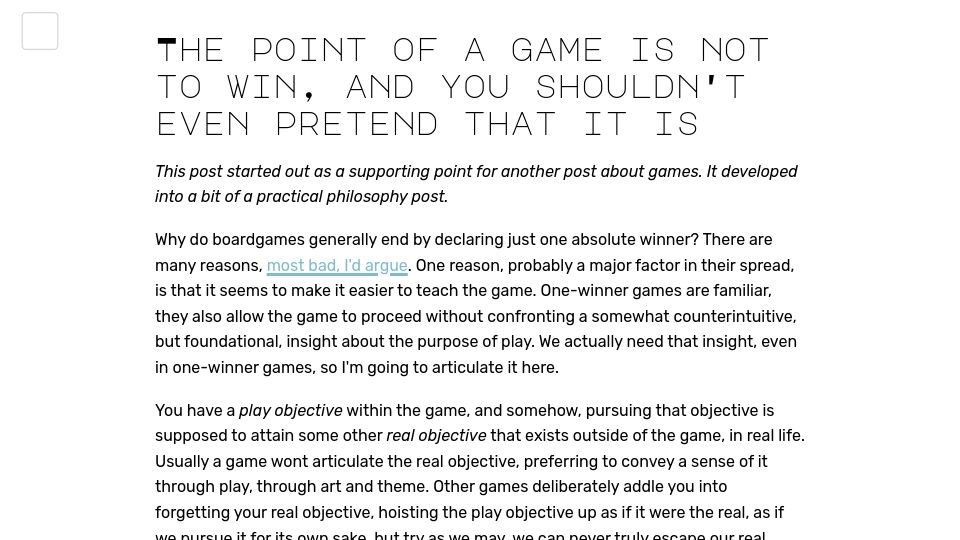 Screenshot of makopool.com: The point of a game is not to win
