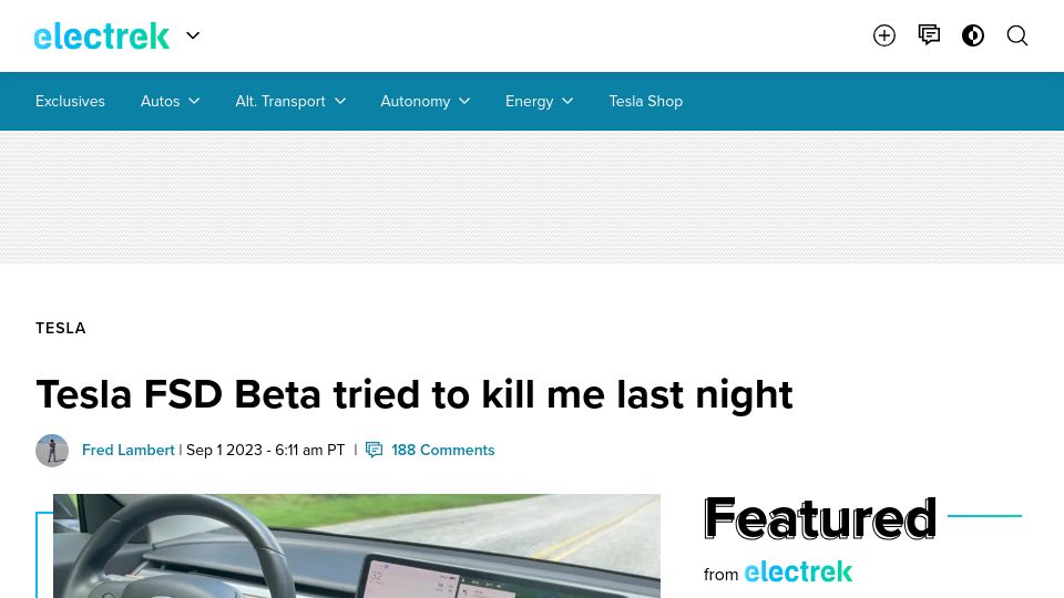 Screenshot of electrek.co: Tesla FSD Beta tried to kill me last night