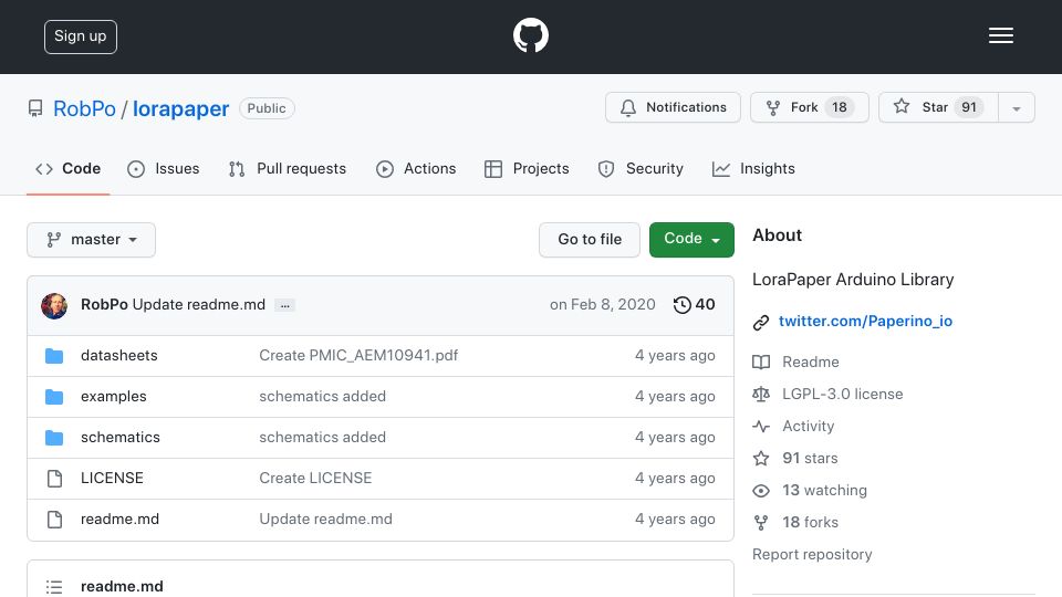 Screenshot of github.com: Lorapaper: A connected e-paper device that runs on light